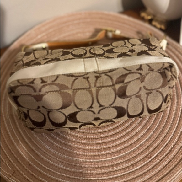 Coach Mini Handbag - Optic C Tan brown Stripe Leather Strap 90s Y2K - Picture 5 of 16